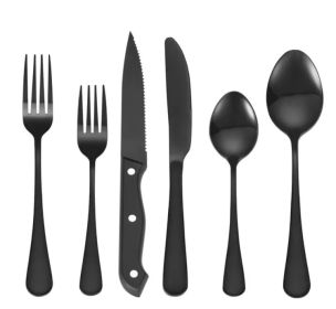 48-Piece Black Silverware Set with Steak Knives